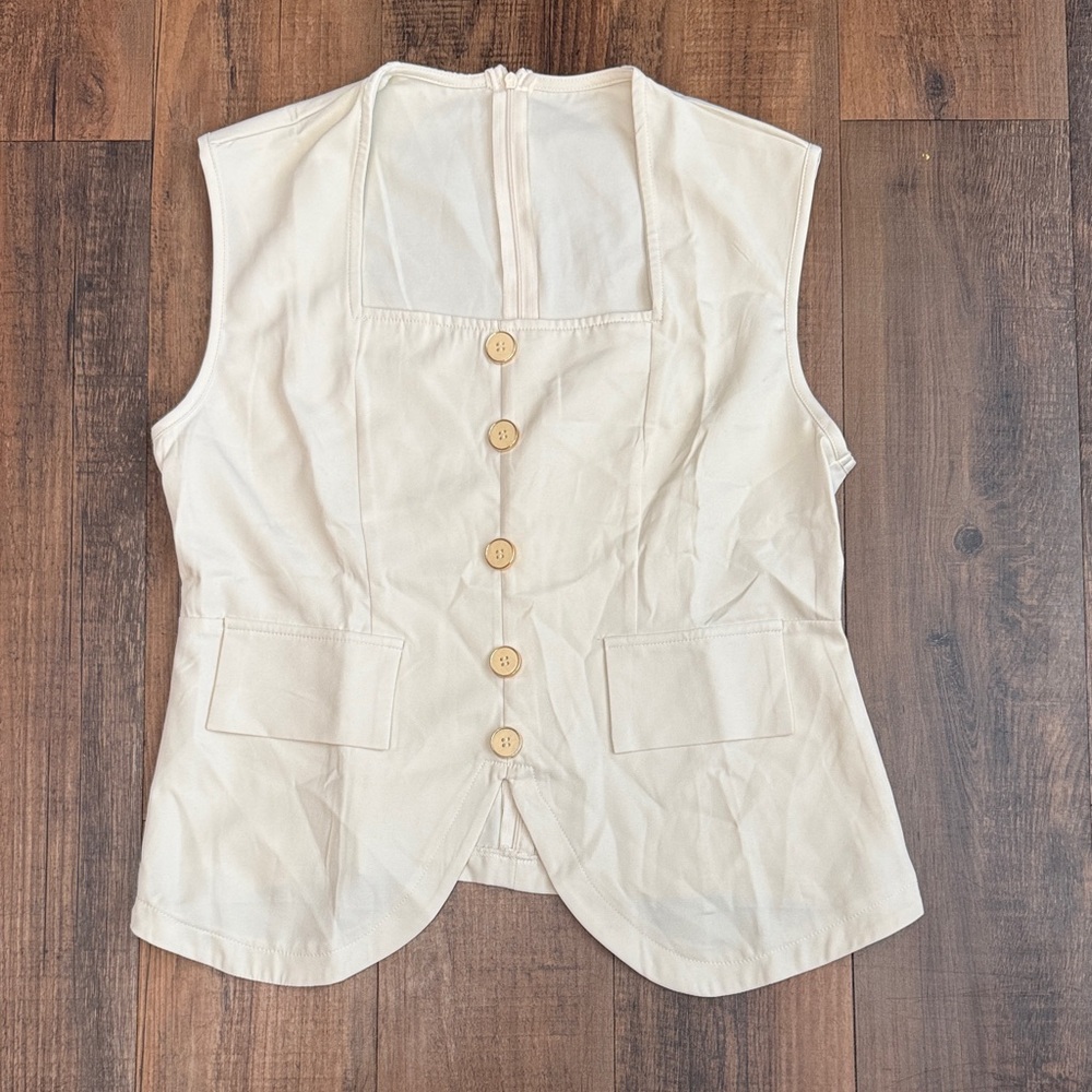 Womens Cream Button-Front - Picture 1 of 7